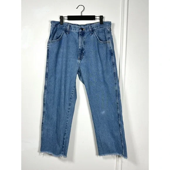 Vintage converted Boyfriend denim rustler 33x24‎ cropped frayed cotton womens - Picture 1 of 10